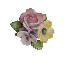 Vintage Floral Porcelain Brooch - RETRO Ceramic Flower Pin MADE IN JAPAN 1'